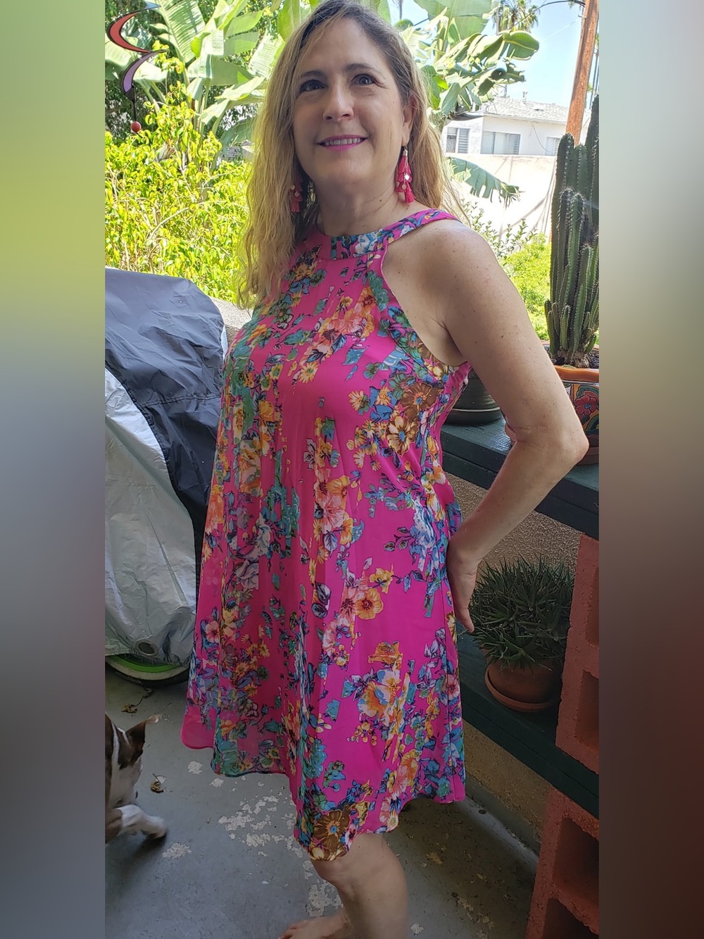 BETSEY JOHNSON Y2K Vintage Vibrant Pink Floral Halter Dress / size 6 / Like New